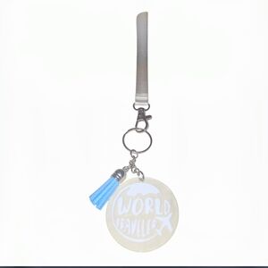 World Traveller Keychain with Blue Tassel
